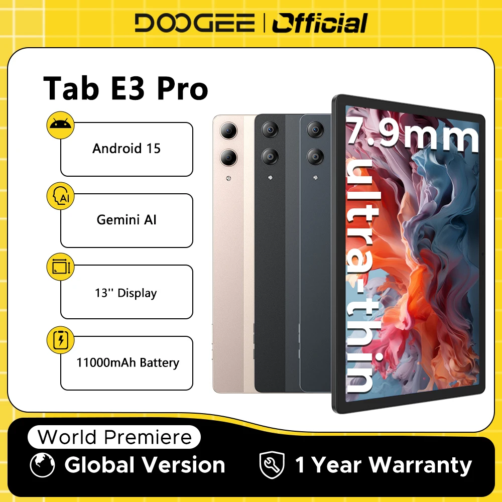 

Планшет DOOGEE Tab E3 Pro Android 15 Gemini AI, 13-дюймовый дисплей, 7,9 мм, ультратонкий, 8 ГБ, 256 ГБ, аккумулятор Smart Pad, 11000 мАч, глобальная версия