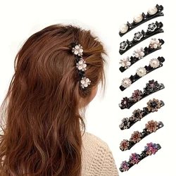 8-piece women's crystal flower double woven hair clip set with 3 mini clips