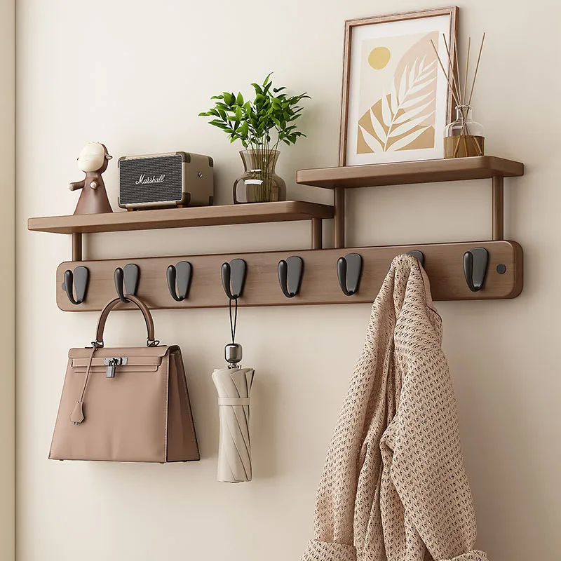 No Drill Door Back Coat Hanger Wall Mounted Space Saving Entryway Hallway Clothes Rack for Home Bamboo Coat Hooks