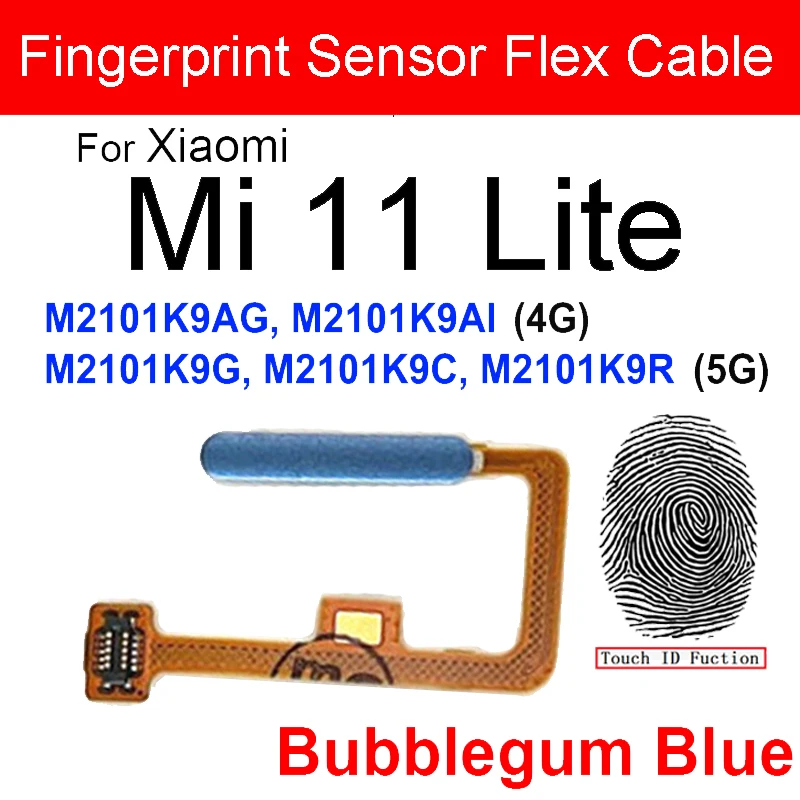 Fingerprint Sensor Flex Cable For Xiaomi Mi 11 Lite M2101K9AG Mi 11 Lite 5G M2101K9G Home Touch ID Flex Ribbon With Power Button