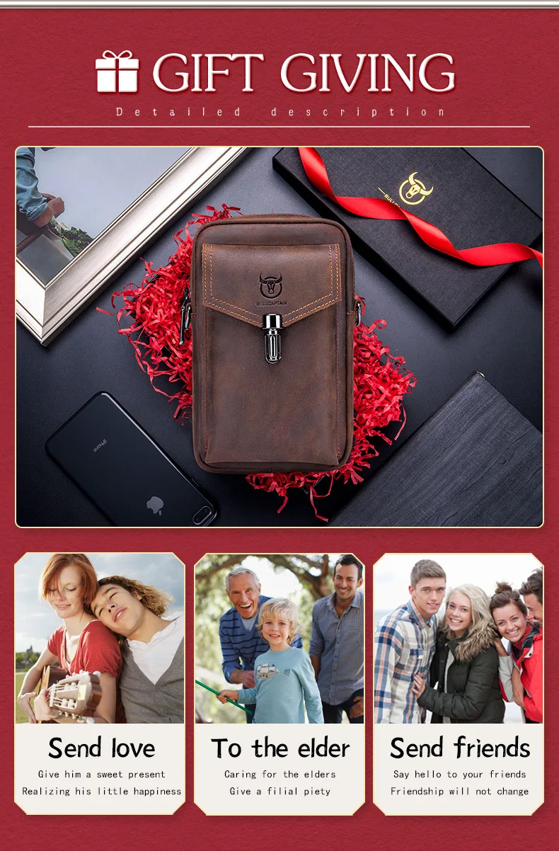 BULLCAPTAIN Crazy Horse Leder Herren Gürteltasche Handy-Hüfttasche Oberste Schicht Rindsleder Einzel-Schulter Crossbody Handytasche – Detail 14