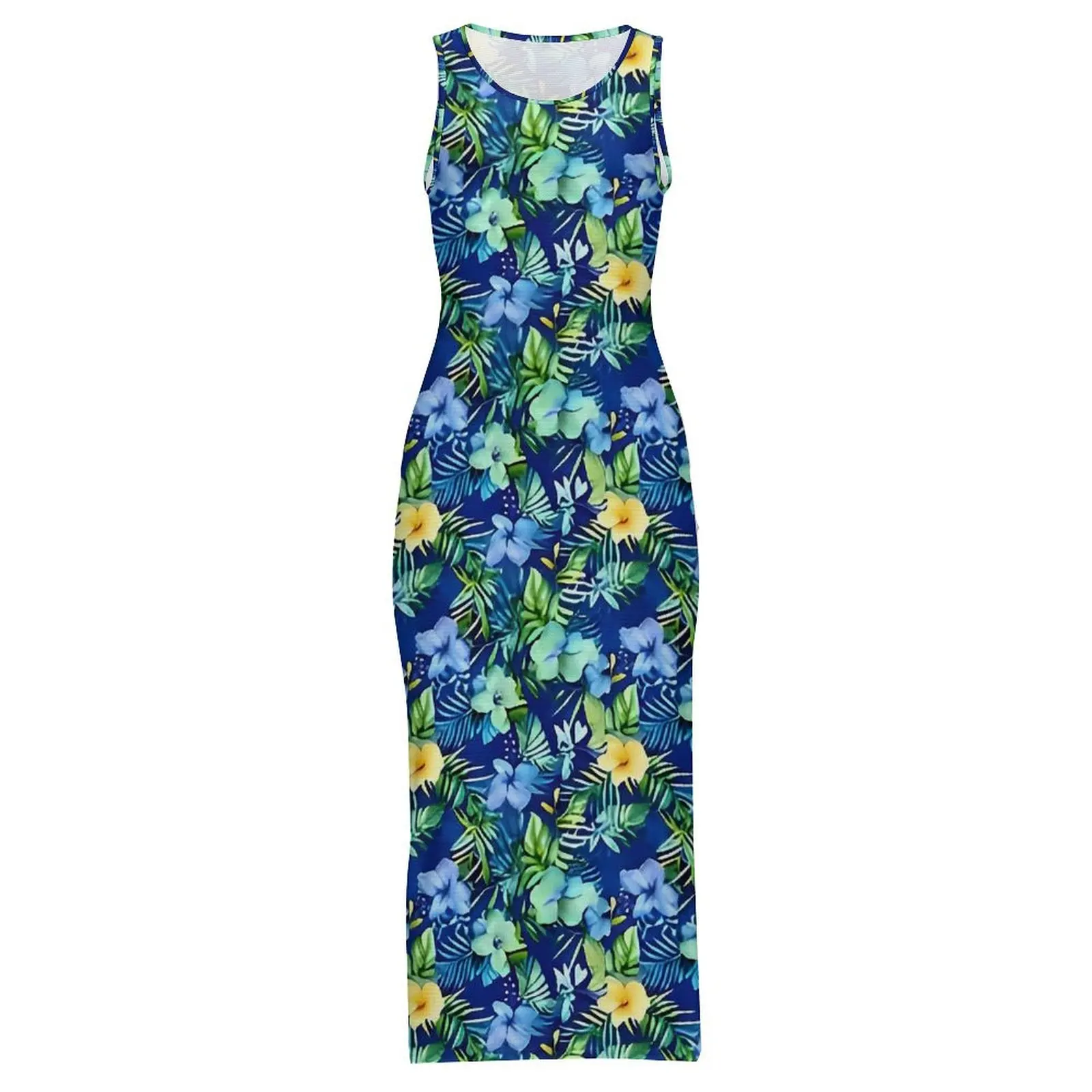 Frauen Tropische Blume Kleid Vintage Floral Street Wear, Figurbetontes Kleid Sommer Ärmellose Maxi Kleider Grafik Übergroßen Vestidos
