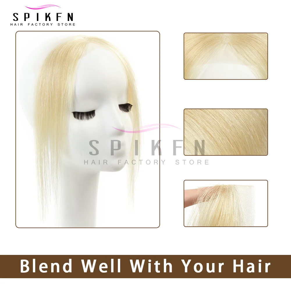 SPIKFN 10인치 레이스 인간의 머리카락 사이드 뱅스 천연 스트레이트 헤어 뱅스 6가지 색상 여성용 블랙 브라운 금발 머리
