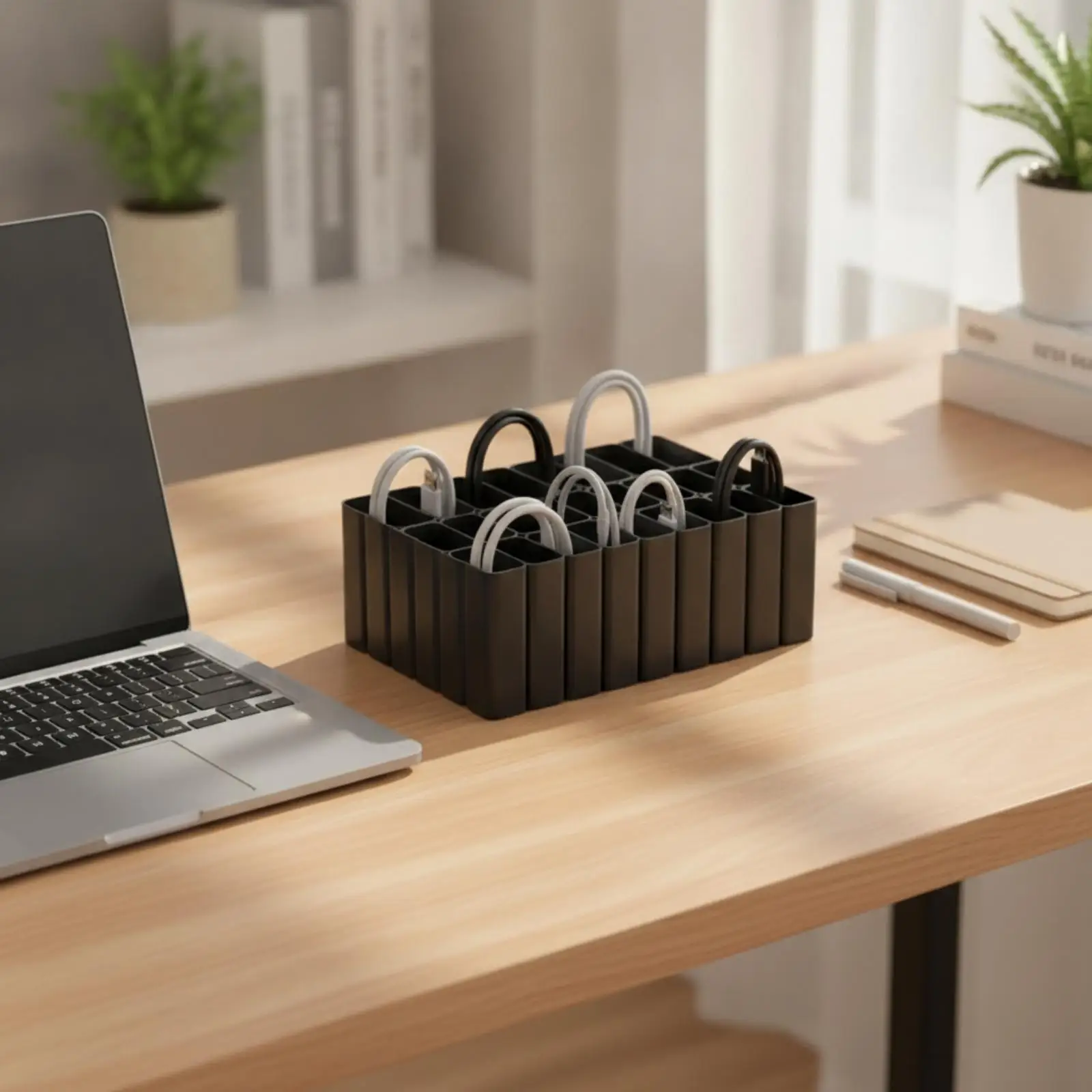 Cable Organizer Storage Desk Tidy Box with Compartments for Charging Cables Adapters Work from Home Study Area