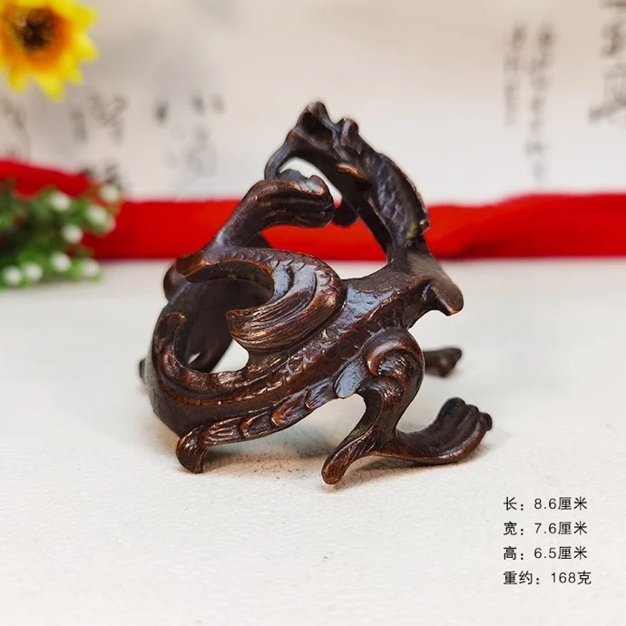 

Four treasures Panlong pen holder ornaments purple leather bag, pulp, bronze ware, goods back, dragon pen, shelf