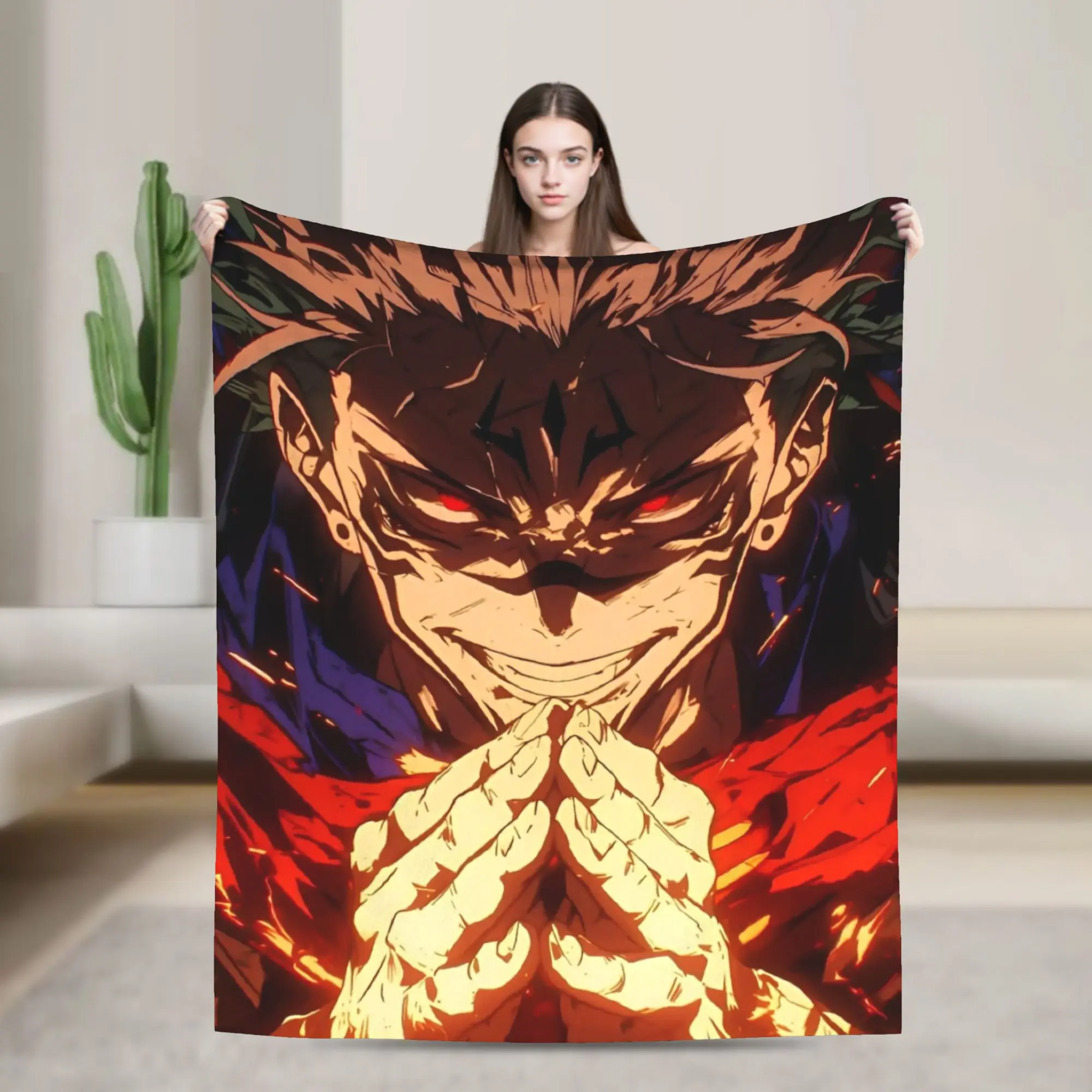 Ryomen Sukuna Velvet Throw Blanket Jujutsu Kaisen Anime Blanket for Sofa Travel Lightweight Bedspread,