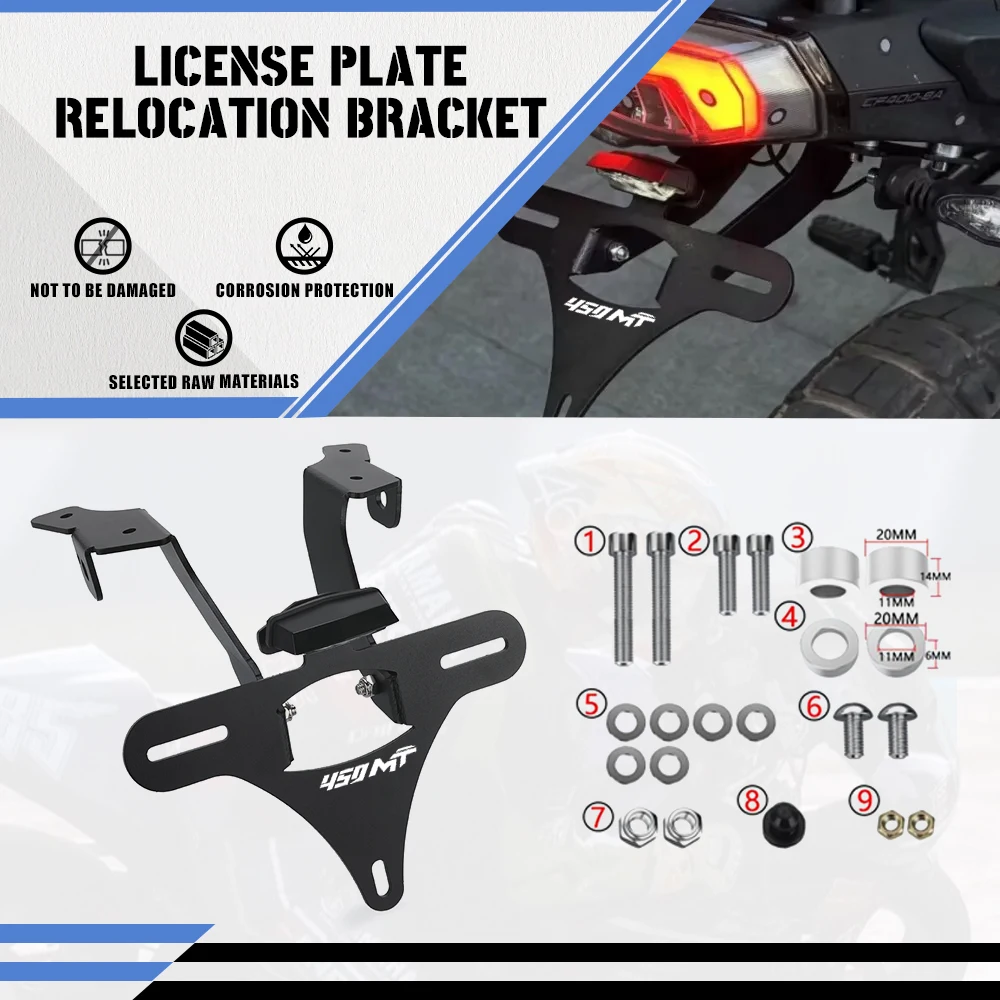 

For CFMOTO 450MT CF 450 MT 450MT 2024 2025 2026 Motorcycles License Plate Holder Bracket Rear Tail Tidy Fender Eliminator Kit