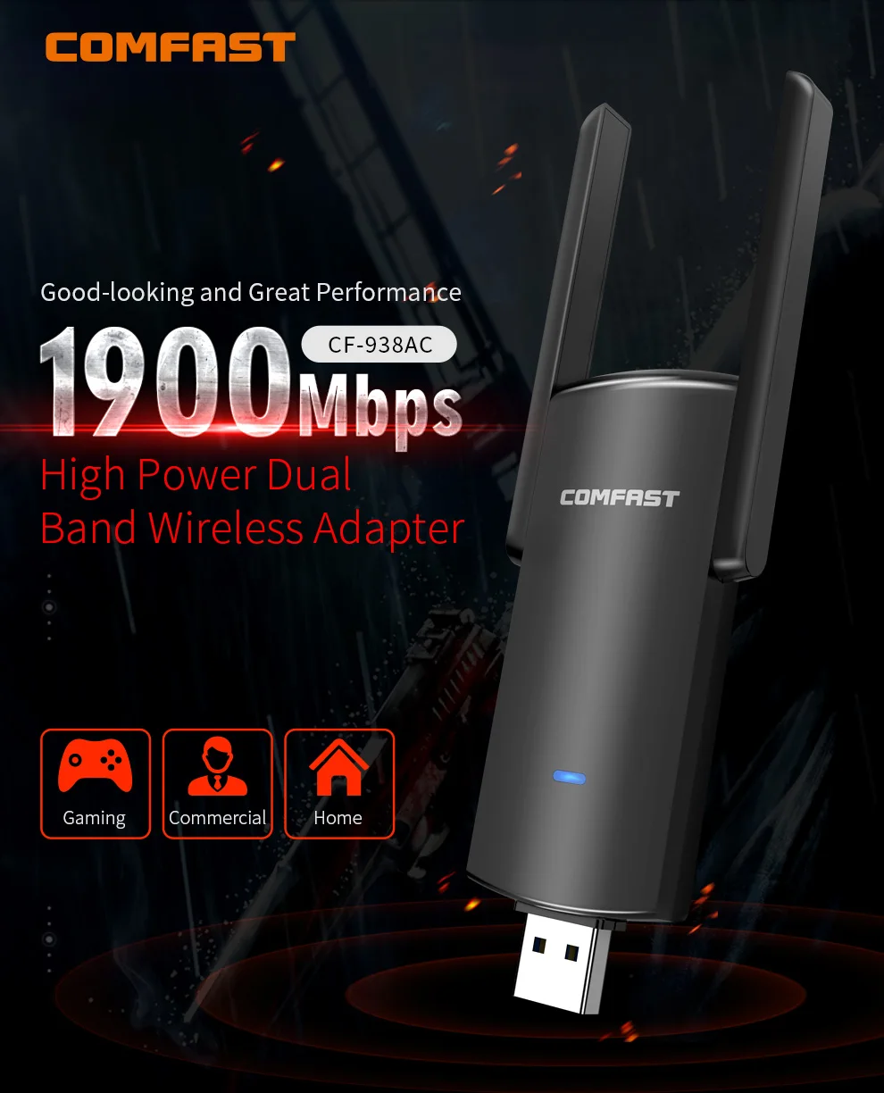 1900Mbps USB3.0 Wireless Network Card RTL8814AU High Power WiFi Adapter Long Range 2dBi Antenna Support Monitor Mode Kali Linux