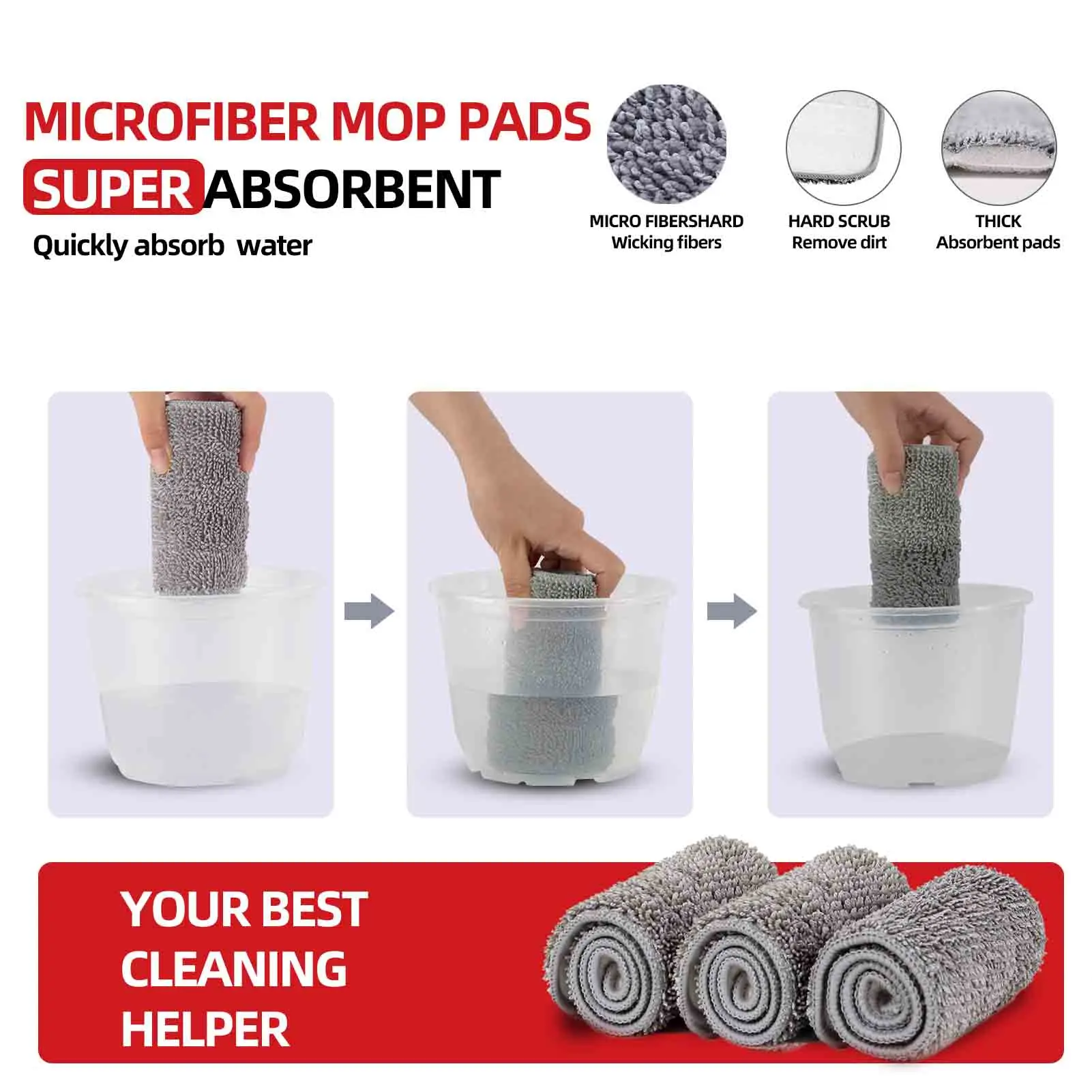 DARIS Microfiber Spray Mop 3pcs Replacement Pads for Floor Cleaning Mops Heads Replacement Washable Reusable Flat Mop Refills