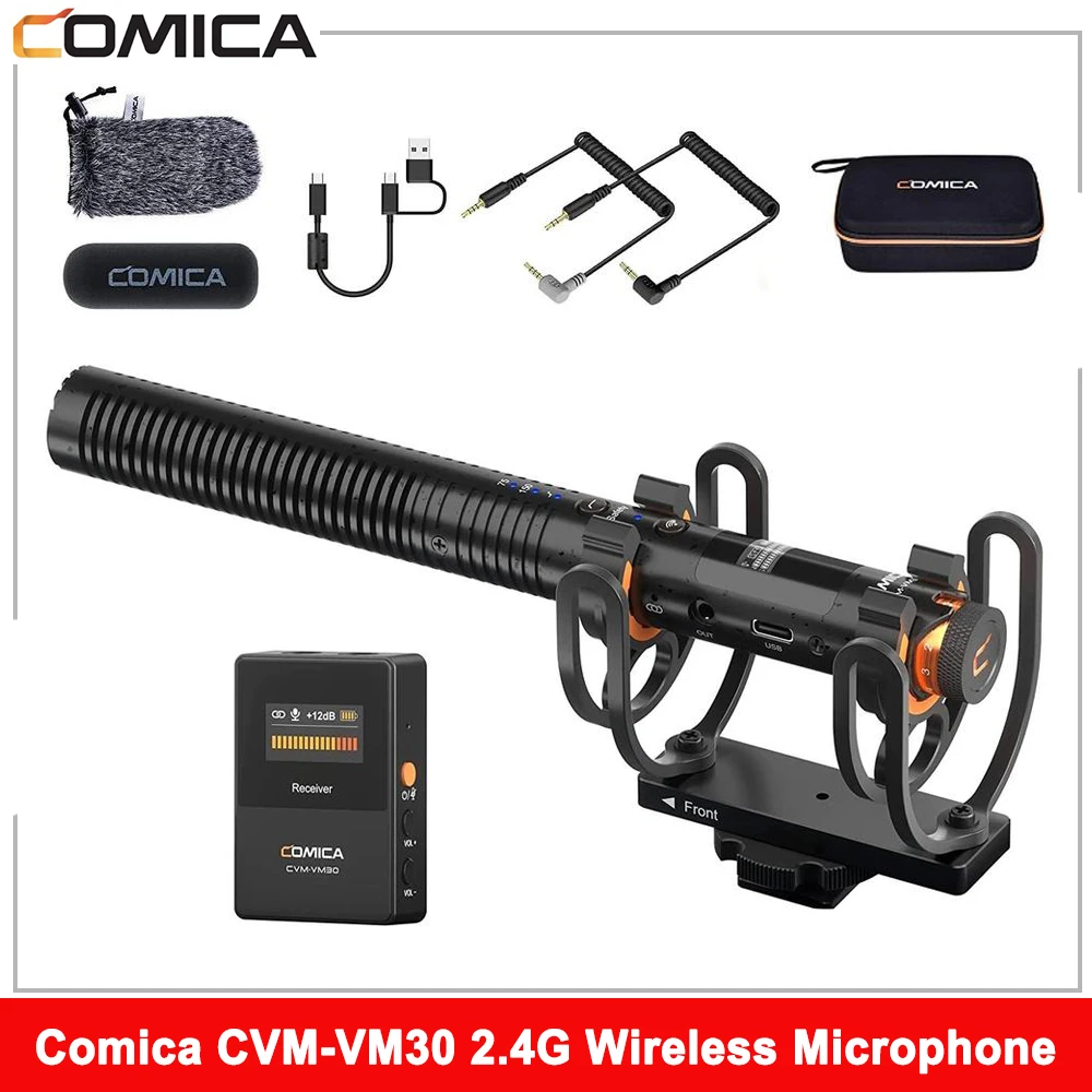 Comica CVM VM30 2.4G Wireless Microphone Shotgun Microphone For DSLR Camera Smartphone PC Live Streaming Podcast Recording