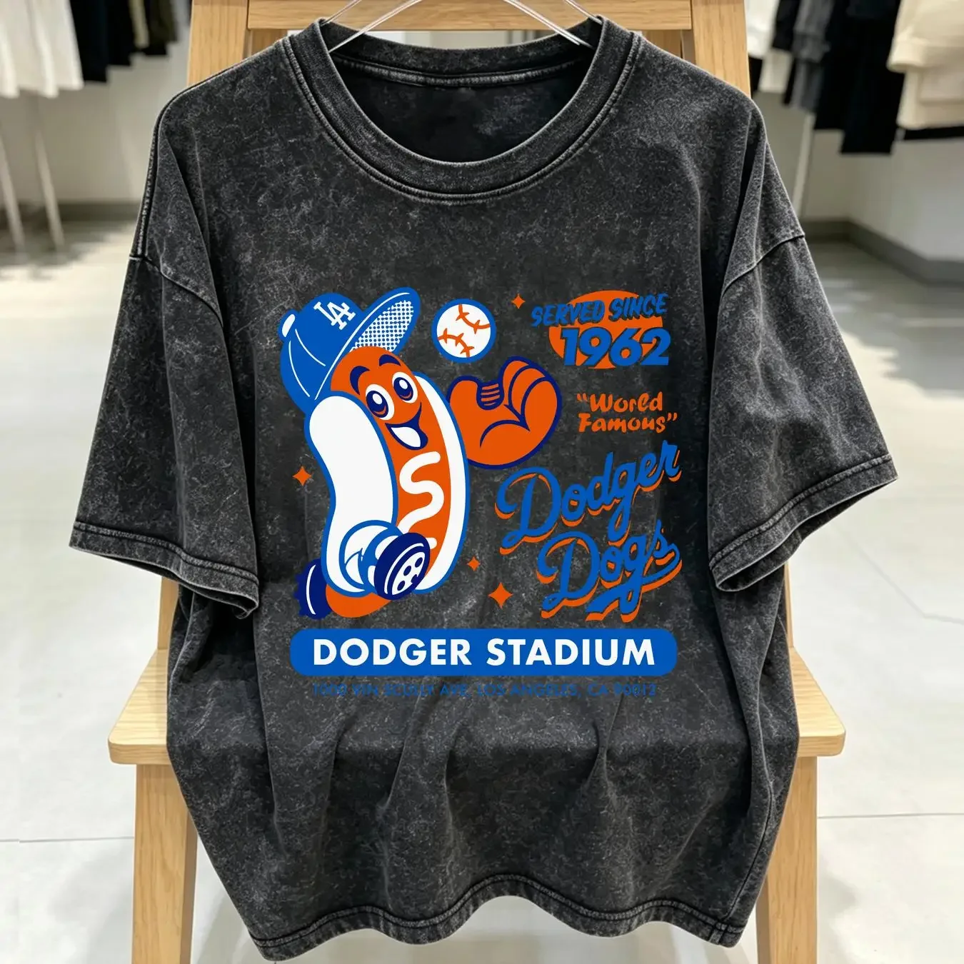 washed T Shirt Dodger Stadium Dogs Nostalgia Novelty 90s Baseball Size S 5XL long sleeves vintage Washed Comfortable homme