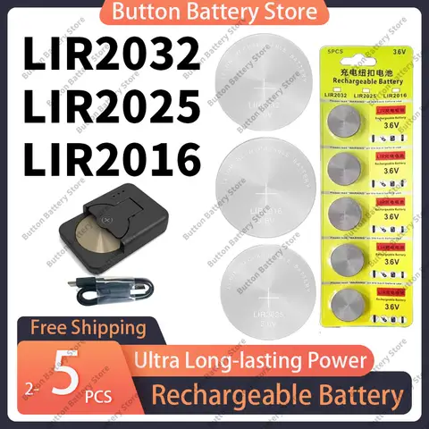 충전식 3.6V LIR2032 LIR2025 LIR2016 CR2032 CR2025 CR2016 시계용 버튼 코인 셀 배터리, 2-5개 팩