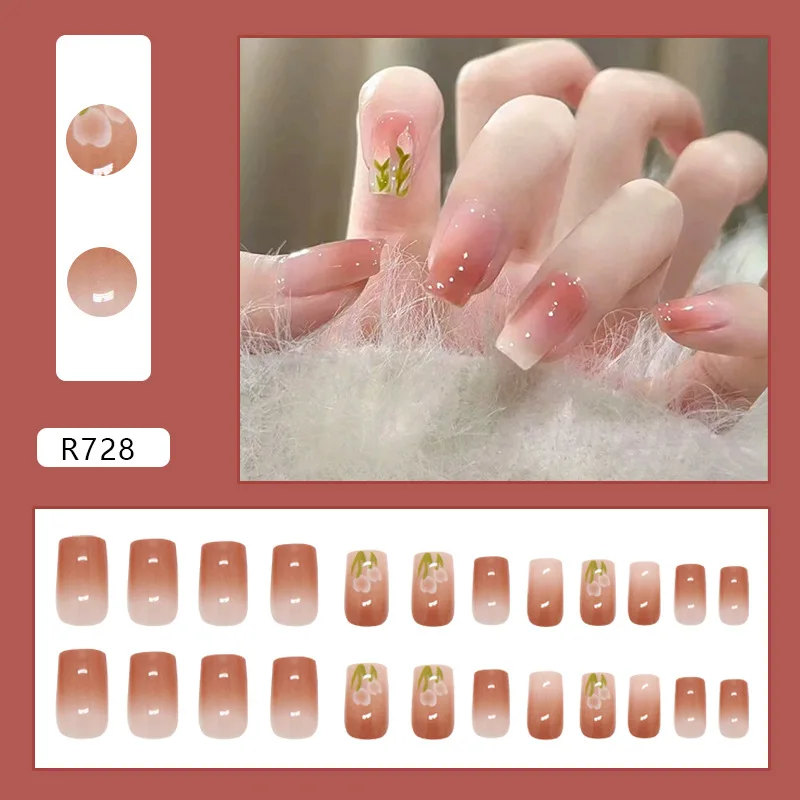 

24PCS Tulip Ombré Press-On Nails – Long Ballet Shape With Sheer Pink Gradient (Sweet Floral Elegance)