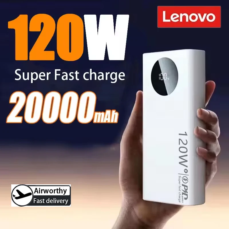 

Портативное зарядное устройство Lenovo 20000 мАч, 120 Вт, быстрая зарядка, портативное зарядное устройство высокой емкости, мобильное зарядное устройство для iPhone, Samsung, Xiaomi