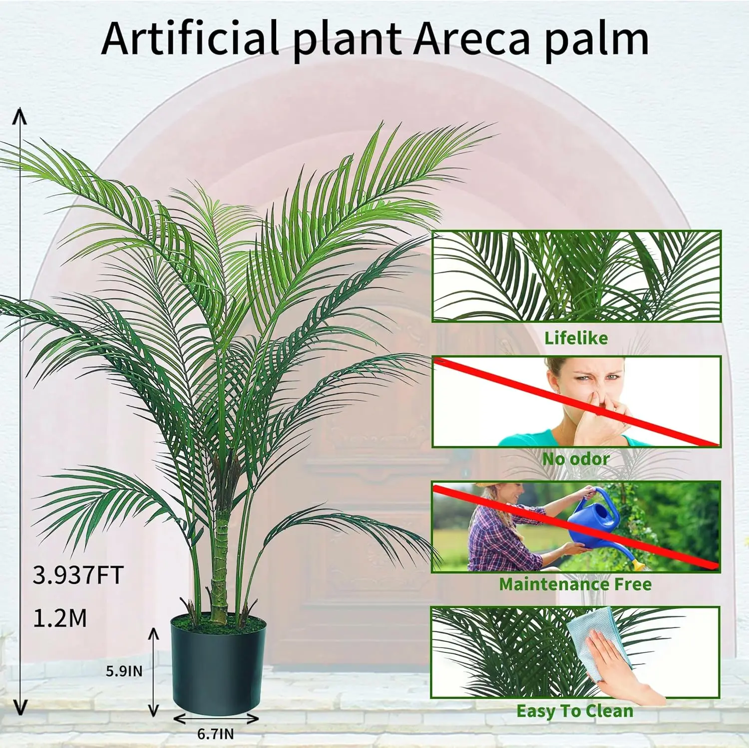 Faux Areca Palm Plants,4 Feet Fake Palm Tree With 16 Trunks Faux Tree For Living Room,Office, Kitchen, Or Farmhouse