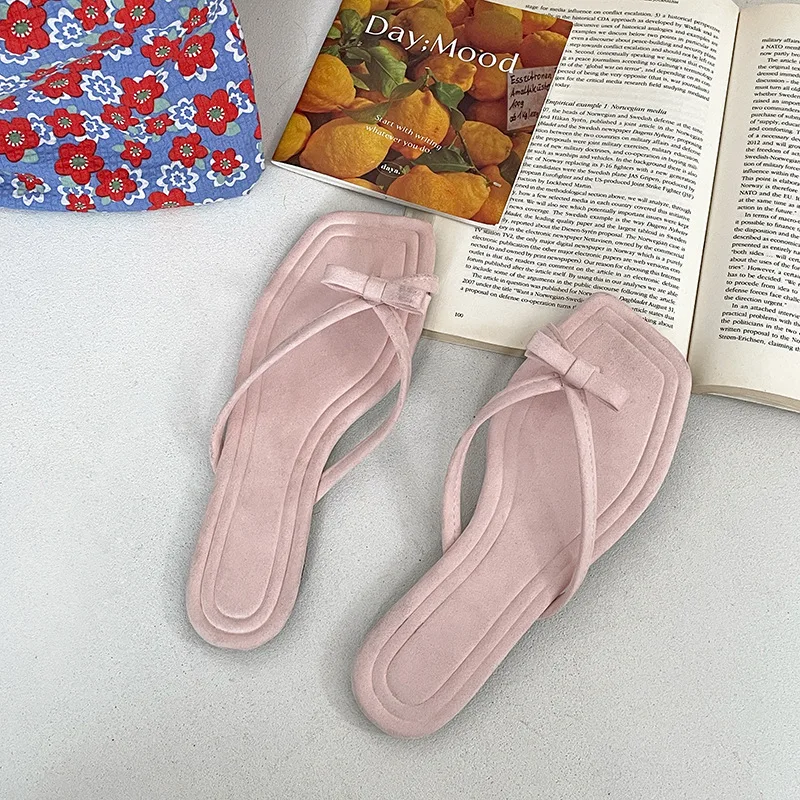 Mode Frauen Clip Toe Hausschuhe Sommer Concise Bowknot Dekoration Flache Schuhe Casual Elegante Damen Kleid Strand Sandalen