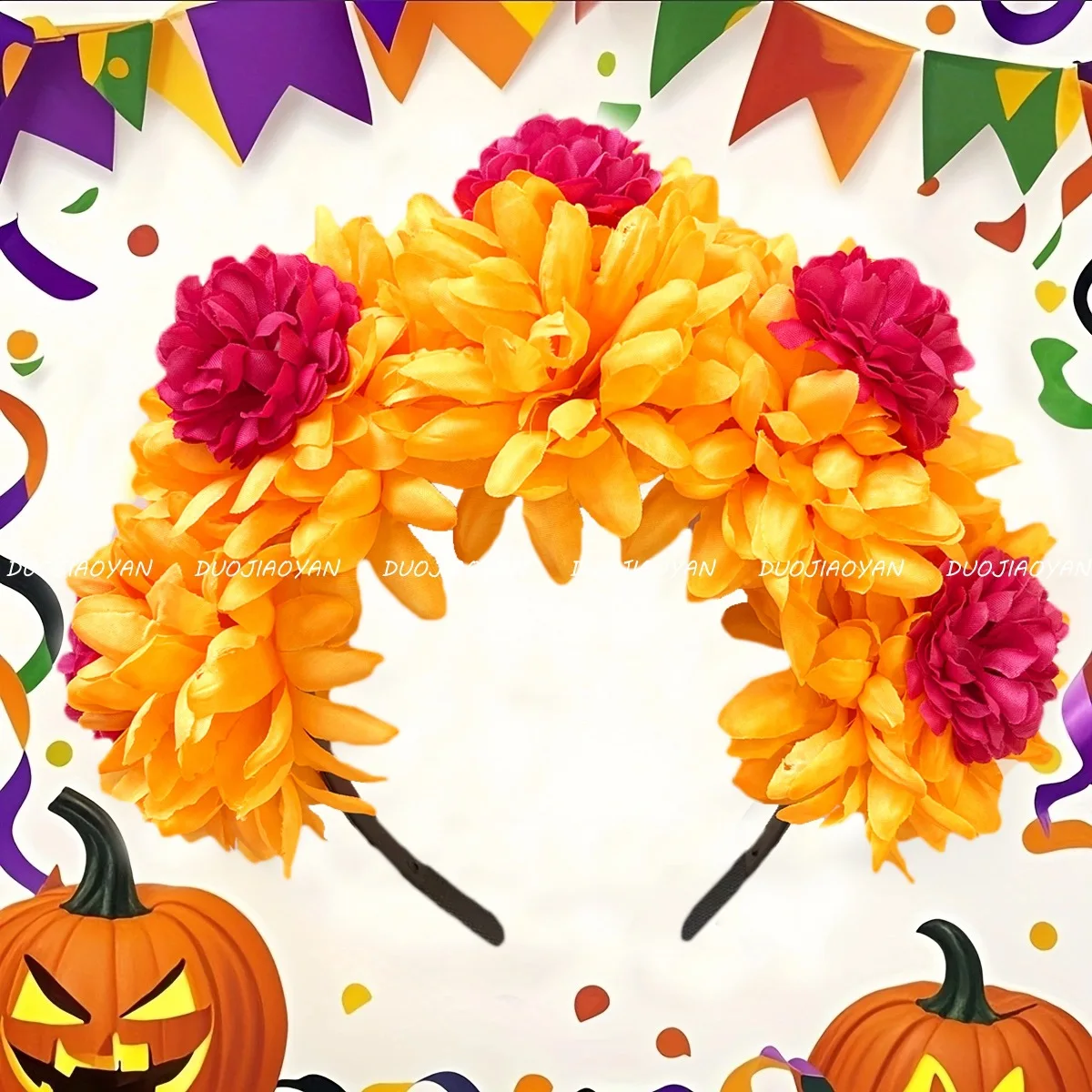 يوم الموتى عقال خفيفة الوزن فو أقحوان عصابة رأس مهرجان الهالوين ملحق نابض بالحياة للنساء دييا دي مورتوس