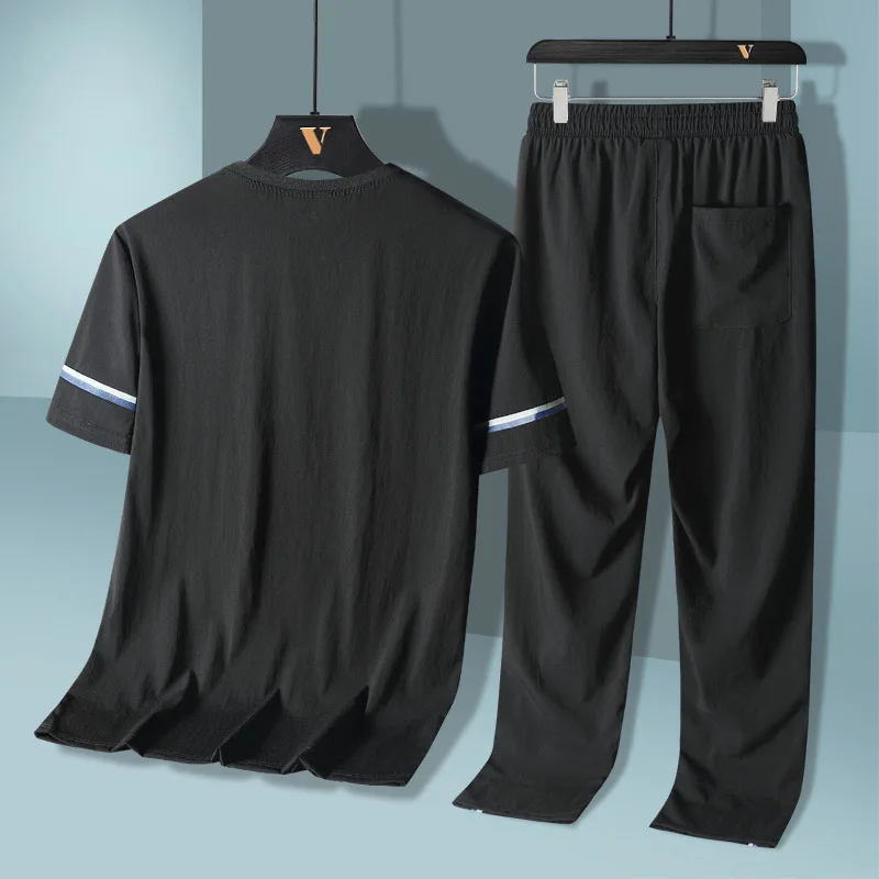 Summer Non-hooded Cropped Pants Short Sleeve Sports Black Casual Ordinary Business Suit