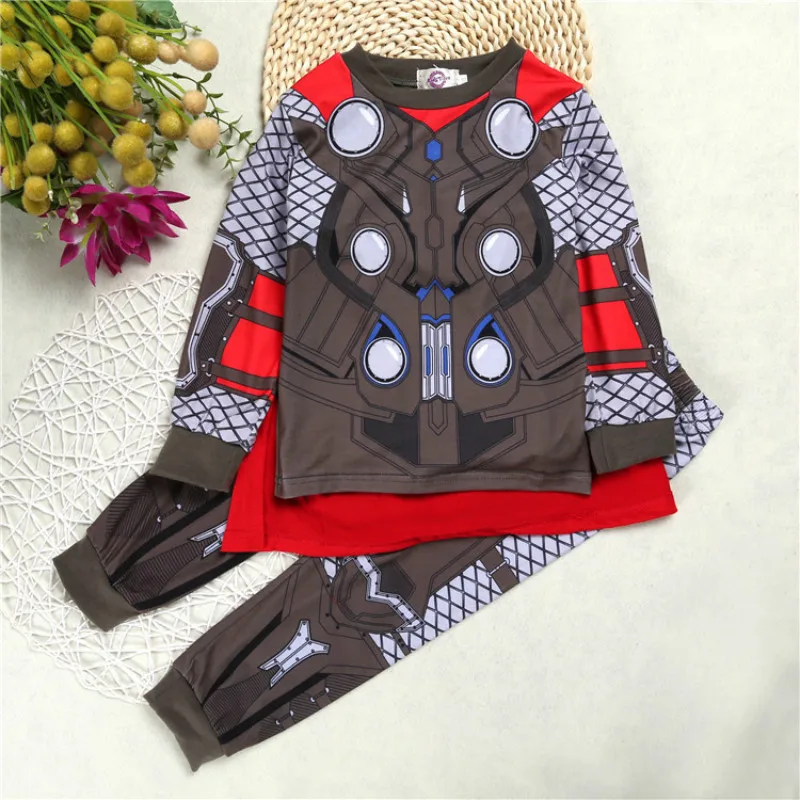 Children Clothing Set Baby Boys Cartoon Hulk Iron Man Captain America Spider Man Print Costume Pajamas Sets Girls Kids Sleepwear