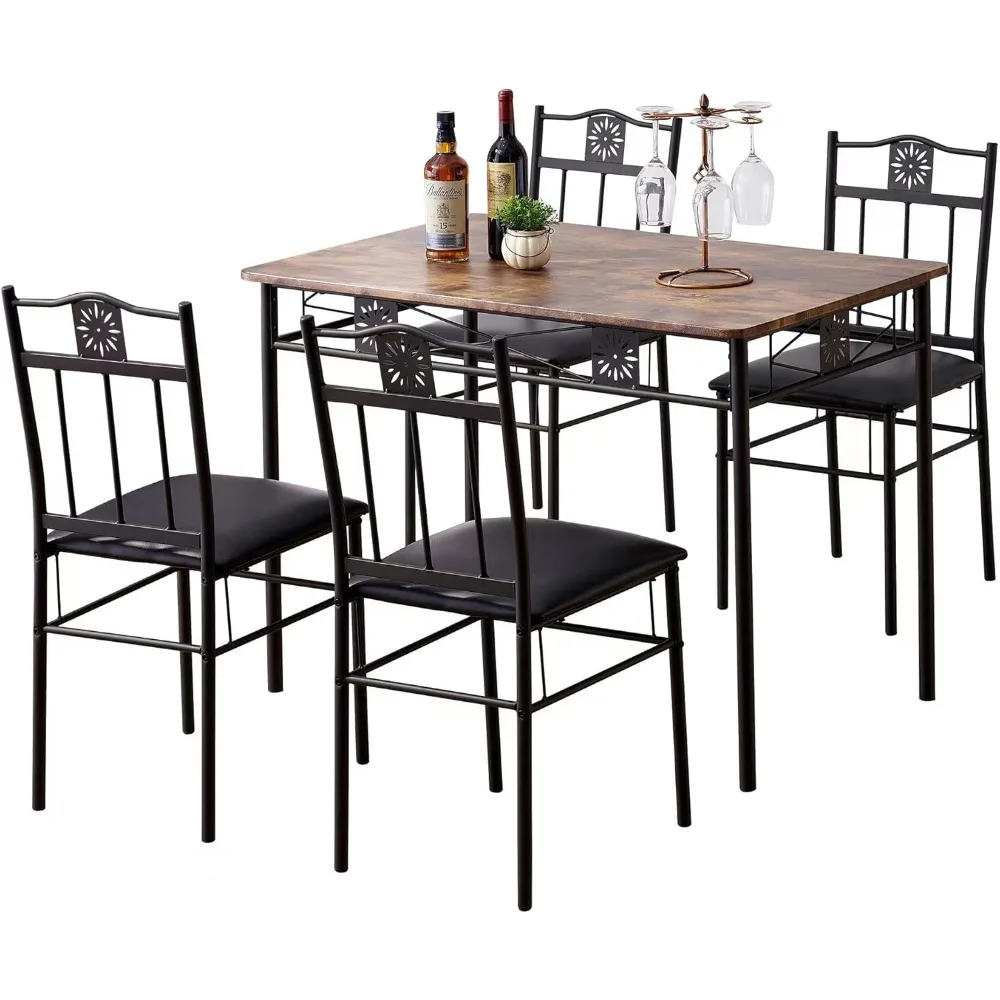 5-Piece Dining Room Table Set, Rectangular Dinette with 4 Chairs for Kitchen, Breakfast Nook, Small Space