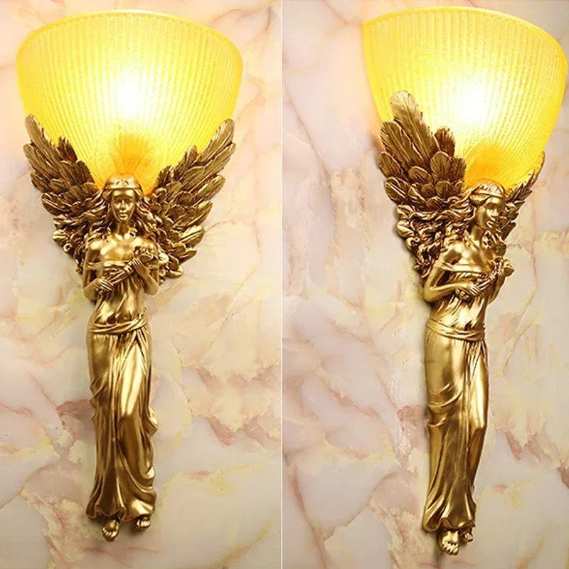 Retro Angel Girl Wall Lamp Lighting Fixtures for Living Room Corridor Wall Sconces Bedroom Wall Mirror Light American Home Decor