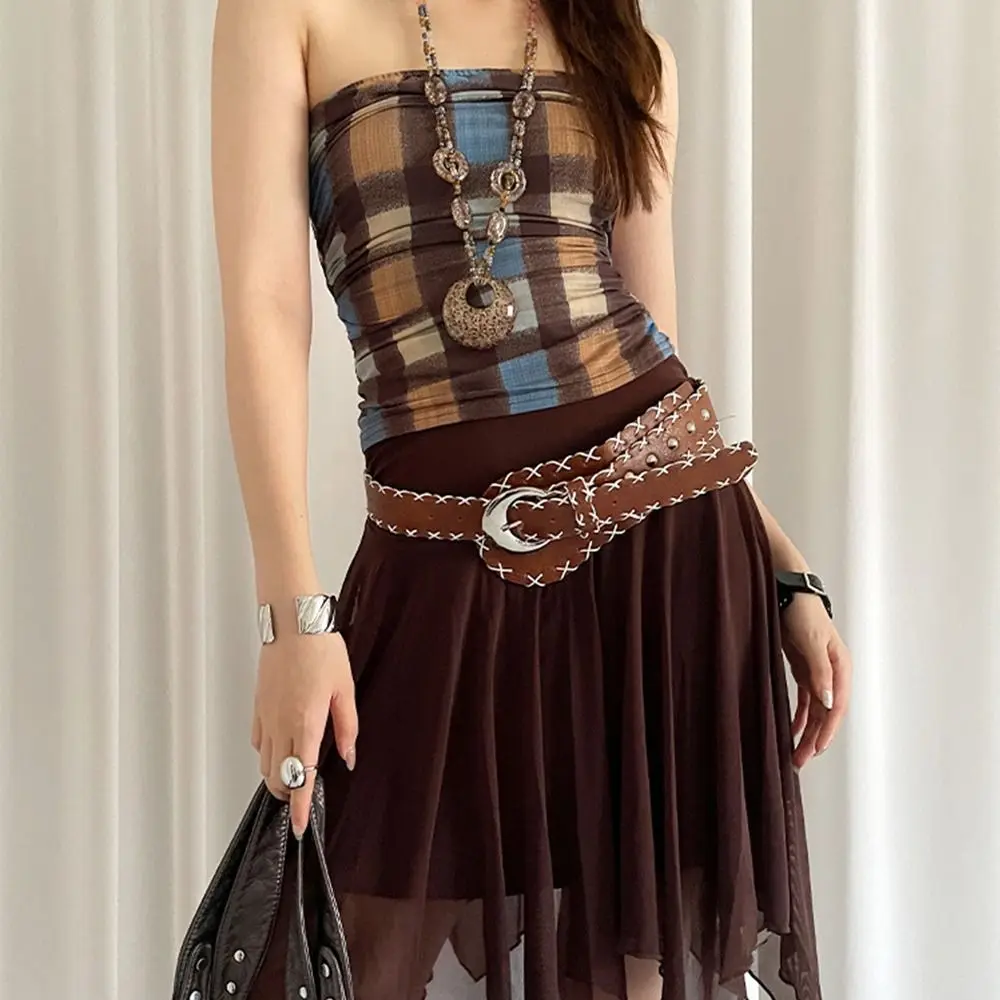 

Fashionable Korean Women's Belt Coffee Gothic Wide Waist Belt Y2k Leather Dress Jeans Belt Skirt Accessory