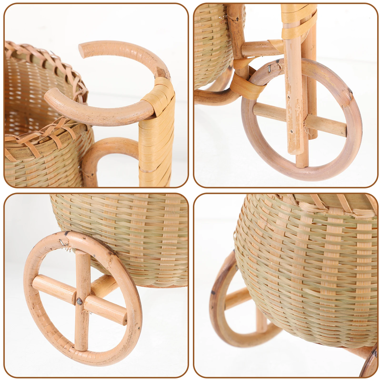

Bamboo Woven Ornaments Desk Decorations Storage Holder Hand Made Basket Container Tricycle Shape Mini Bike Pure Handmade Craft