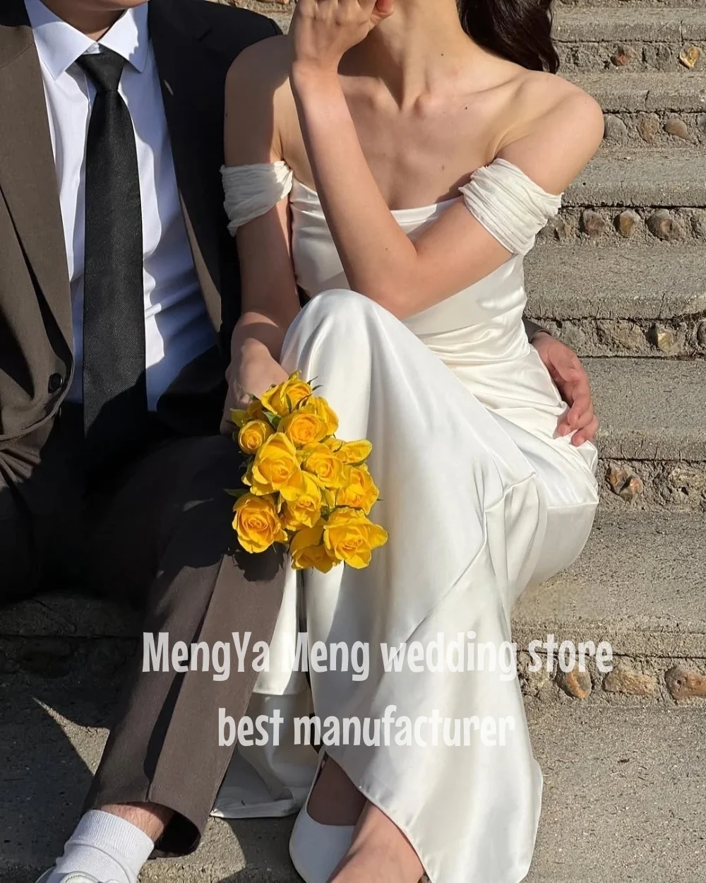 ZHUISHU Elegant Off Shoulder Wedding Customized Receipt Dress Korea Photo shoot Silk Satin Floor Bridal Gowns Corset Back Simple