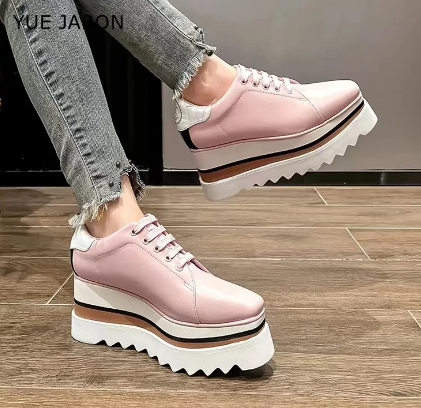 2024 Vrouwen Platform Sneakers Nieuwe Herfst Ademende Wiggen Casual Schoenen 8Cm Hoge Hakken Dikke Zool Sneakers Vrouwen Hardloopschoen