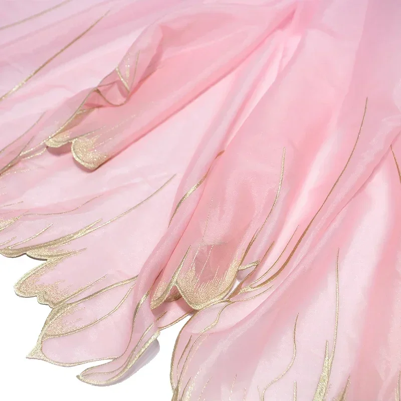150X100Cm Gradient Embroidery Lotus Leaf Soft Fabric Diy Hanfu Shirts Doll Cloth Chinese Diy Sewing Craft Organza Tulle Fabric