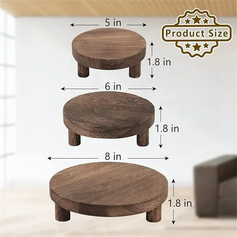 3 Pcs Wooden Risers for Display Wood Pedestal Stand for Display Mini Riser Stand Round Wooden Riser Holder Rustic Farmhouse Rise