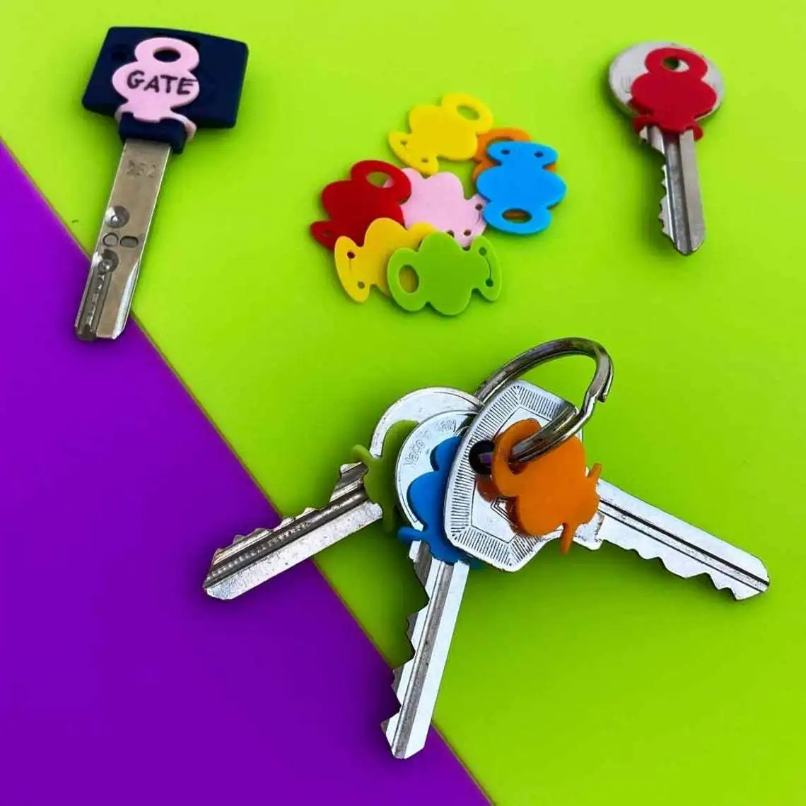 Multicolor Elastic Mixed Color  Keychain Hollow Rubber Key Covers Round Soft Silicone Keys Locks Cap Keyring Case Topper Protect