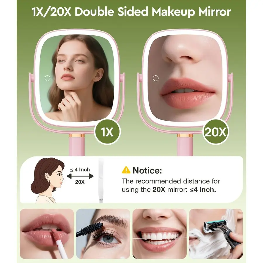 Verstelbare verlichte make-upspiegel met verlichting en vergroting, 1X 20X vergrotende spiegel met licht 4000mAh oplaadbaar, dienblad B