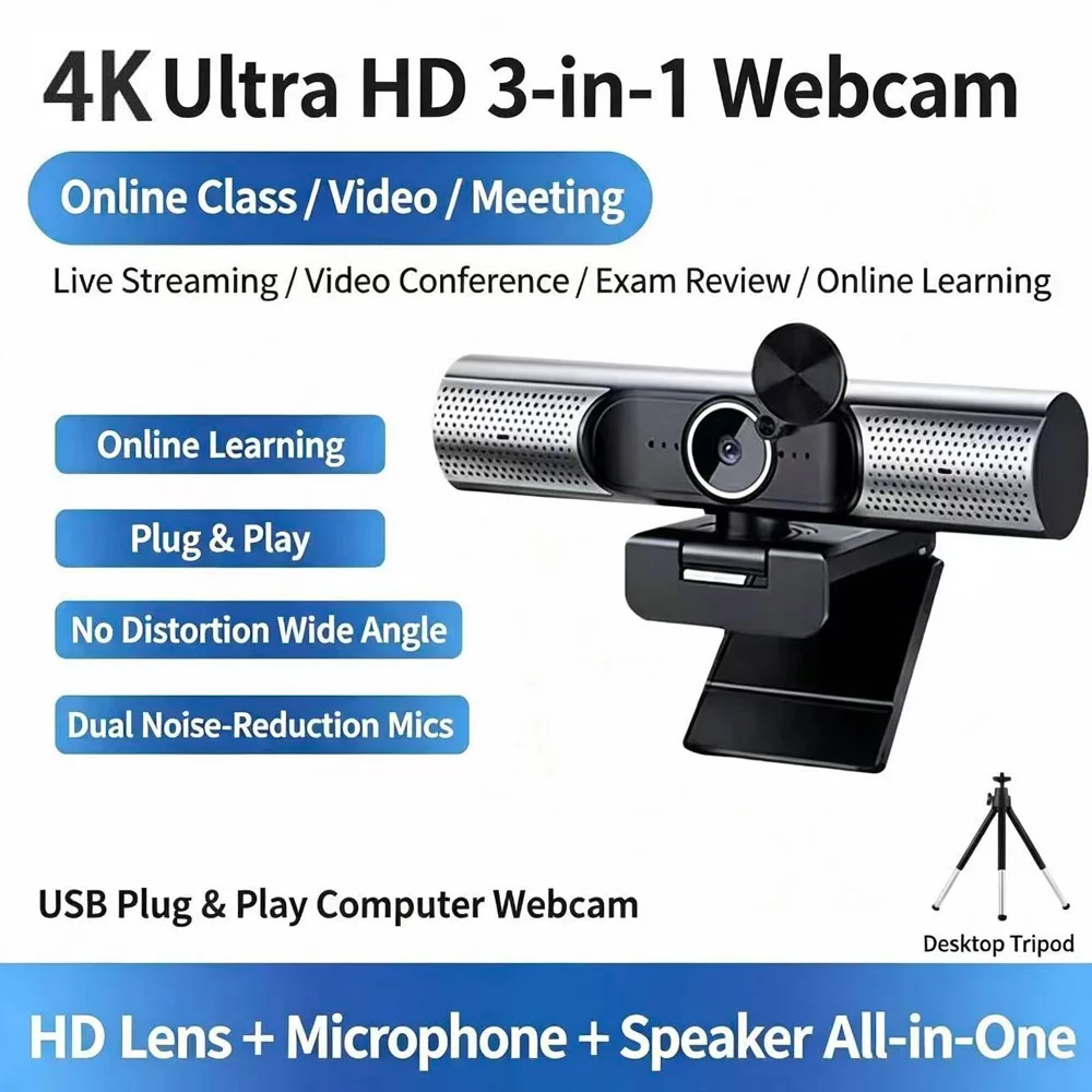 2K 1080P 30fps Auto Focusing 4K Web Cam USB Webcam HiFi Speaker Noise Reduction Mic PC Camera for Desktop Laptop Video Chat view 2