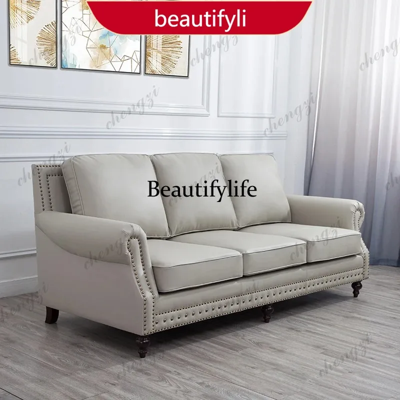 Sofás de Cuero Americanos M53 para Sala de Estar, Sofás Modernos Nórdicos Minimalistas, Sofás Europeos, Muebles Económicos