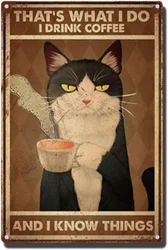 Tin Sign Cat Drink Coffee and Know Things for Toilet Restroom Home Decor Gifts 8