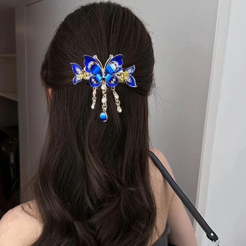 

Women Exquisite Butterfly Rhinestone Tassels Decorate Hair Clip Mother Curly Clip New Headwear Trendy Hairpins New Headwear