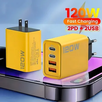 샤오미 C타입 고속 충전 3.0 USB 충전기 어댑터, 총 120w, 4 포트, 삼성 아이폰 15 14 샤오미 Eu/US 플러그, 2pd 