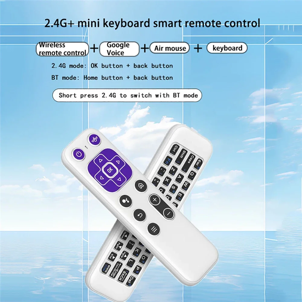 เมาส์ไร้สายและคีย์บอร์ดรีโมทคอนโทรลแบบคู่ 2.4G BT 5.2 พร้อมไจโรสโคป ตัวรับสัญญาณ USB คีย์บอร์ดขนาดเล็กสำหรับกล่องสมาร์ททีวี