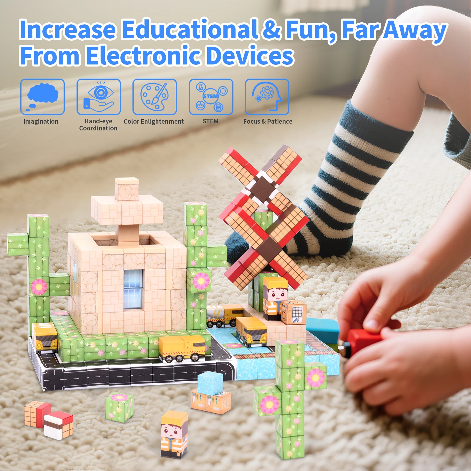 Blocos de construção magnéticos personalizados 100PCS 205. Cores vibrantes, construção gratuita, melhora as habilidades STEM e de jogo. Presente de feriado perfeito.
