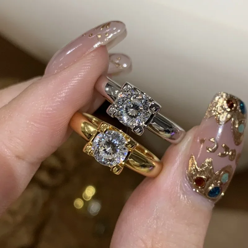 Anillos de diamantes de un quilate con cuatro garras brillantes de plata 925 de lujo y a la moda para mujer, anillo elegante para mujer, joyería de boda