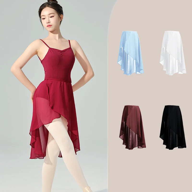 

Women Ballet Wrap Black Chiffon Ballet Skirt Sheer Dance Skirt Adult Waist Adjustable Buckle Teens Irregular Skirt