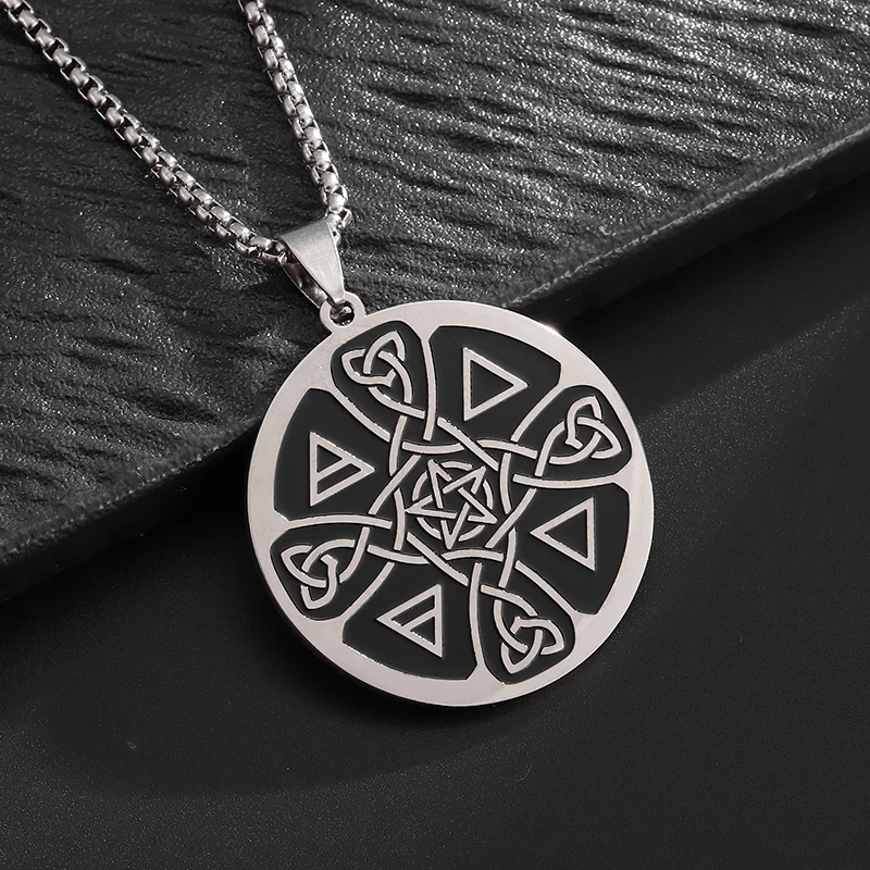 Stainless Steel Celtic Knot Pentagram Pendant Necklace for Men Women Punk Hip Hop Witch Knot Lucky Amulet Jewelry Gift