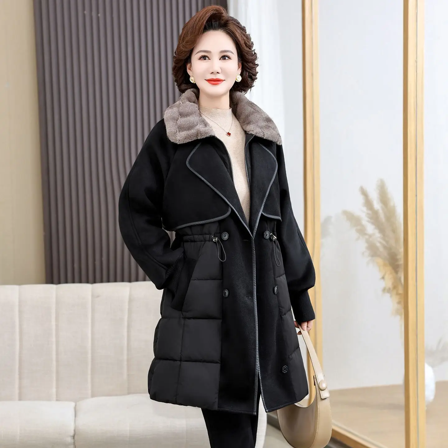 

2025 Winter New Women's Down Cotton Jacket Splicing Fake Two Oversized Cotton Jackets