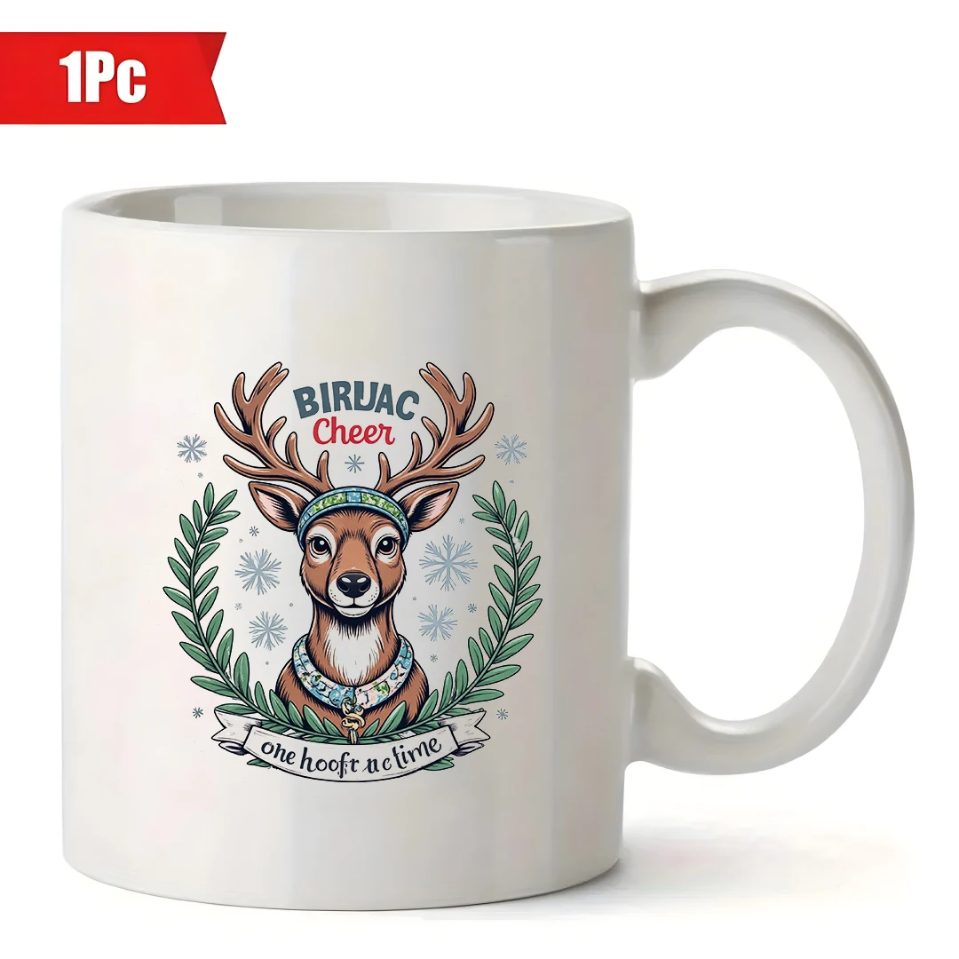 Cartoon Deer Head Collar Mug 11OZ Christmas Gift Kids Water Cup Home Office Coffee Cup BIRUAC Cheer Step by Step Design