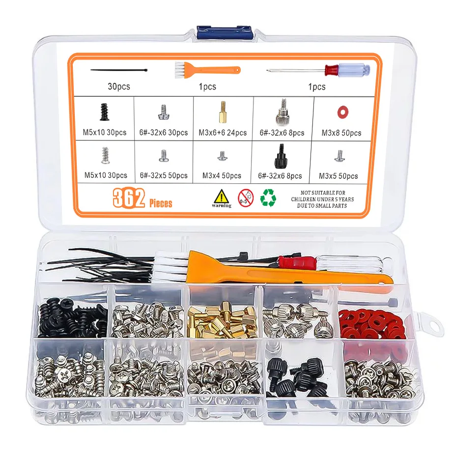 228/280/300/332/360pcs PC Case Screw Kit, Nickel Plated, Anti-Rust, for Desktop Computer Assembly/Maintenance, Standoffs &Drive