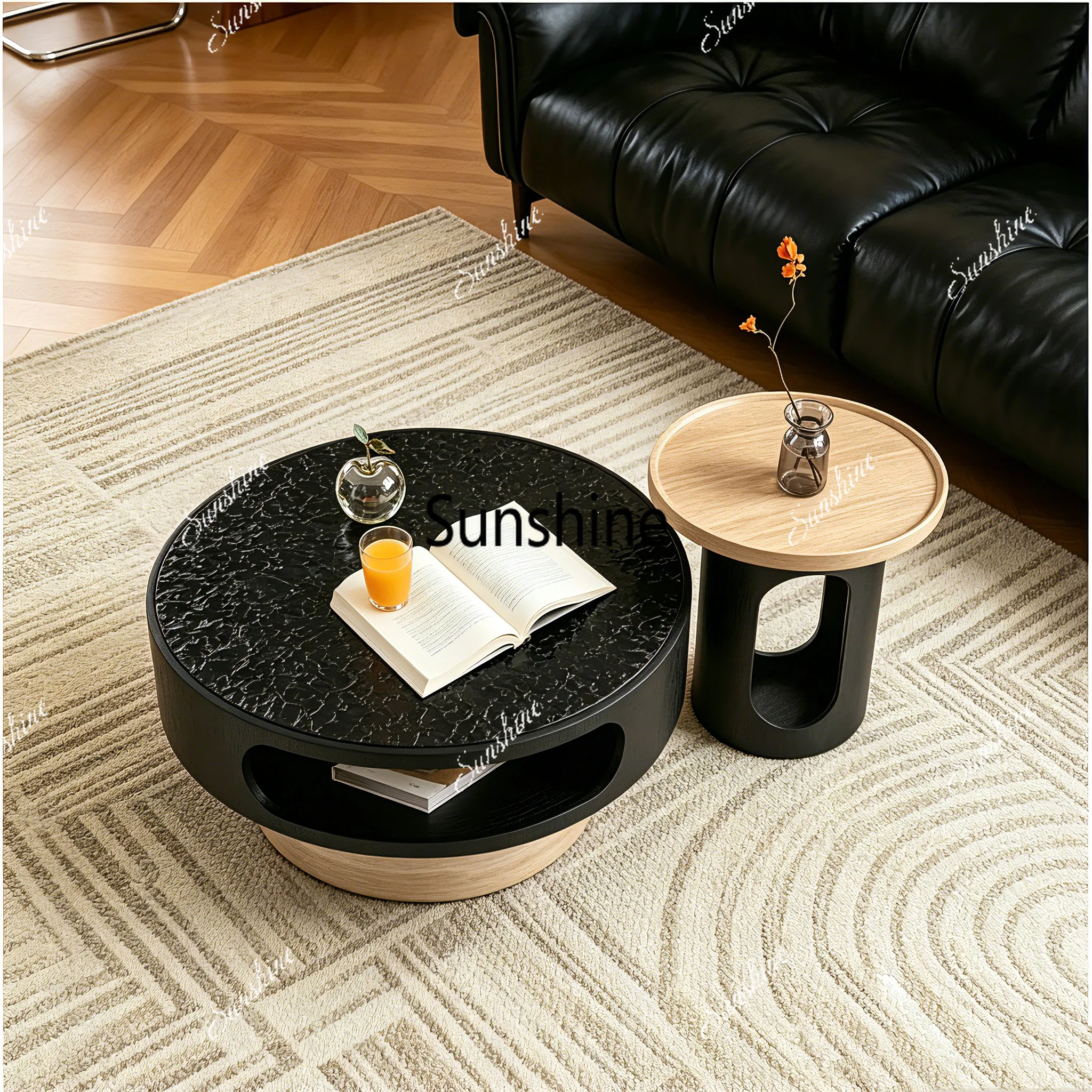 Round coffee table combination small apartment living room household water ripple countertop light luxury high sense