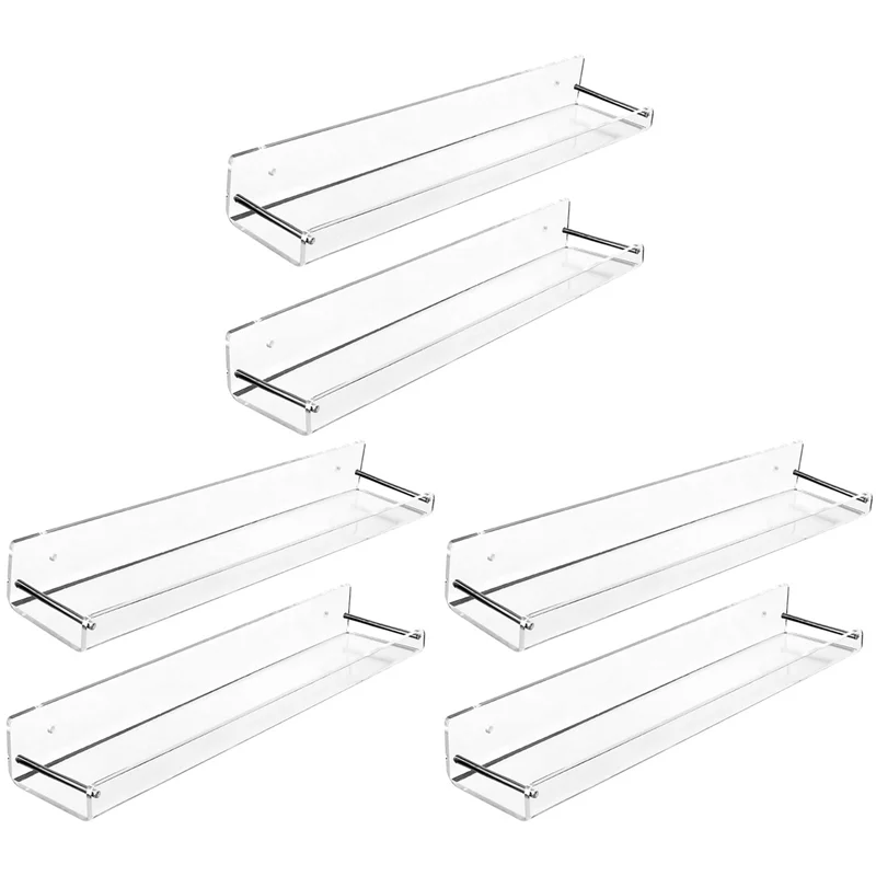 

AB35-6 Pack акриловые плавающие полки, 15 л x 3,25 дюйма W, прозрачная настенная полка для ванной комнаты, книжные полки, невидимый дисплей для офиса