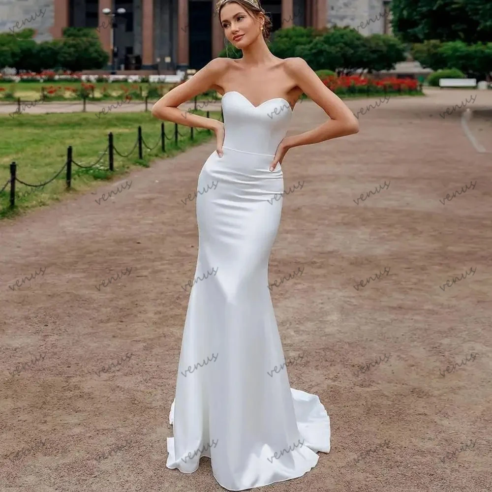 

Sexy Wedding Dresses Pretty Simple Bridal Gowns Strapless Backless Sheath Mermaid Sleeveless Glamorous Vestidos De Novia 2024