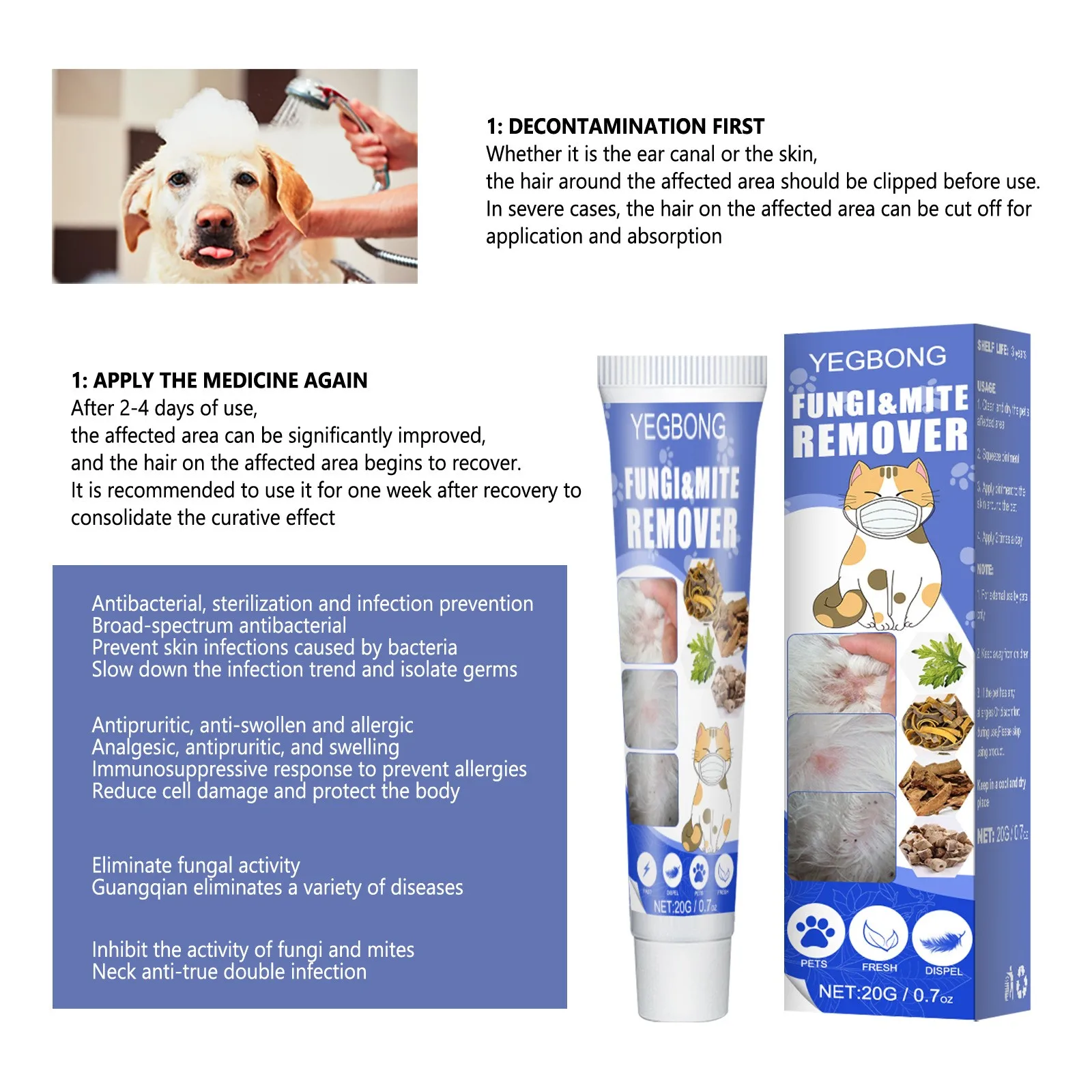 Pet Mite Removal Ointment Pet Dog Skin Anti-Itch Cat Fungus Removal Mite Ringworm External Care